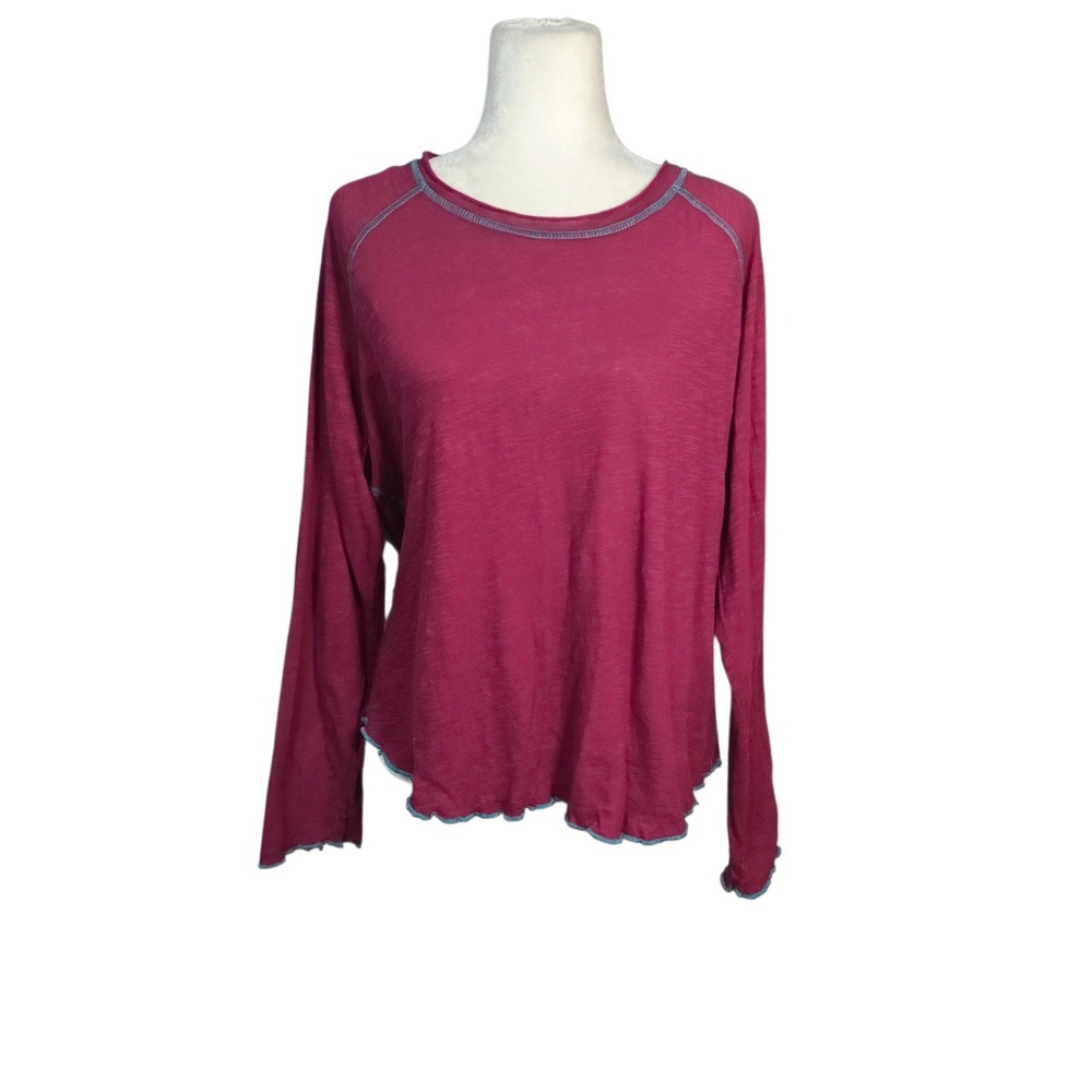 Natural Life Womens XXL Berry Pink Cotton Slub Long Sleeve Lettuce Hem Top